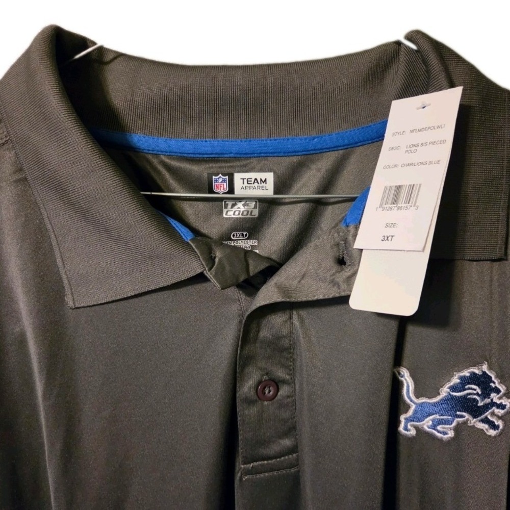 NFL Team Apparel Detroit Lions Polo Shirt Mens 3XT Charcoal Gray Blue  Cool NWT